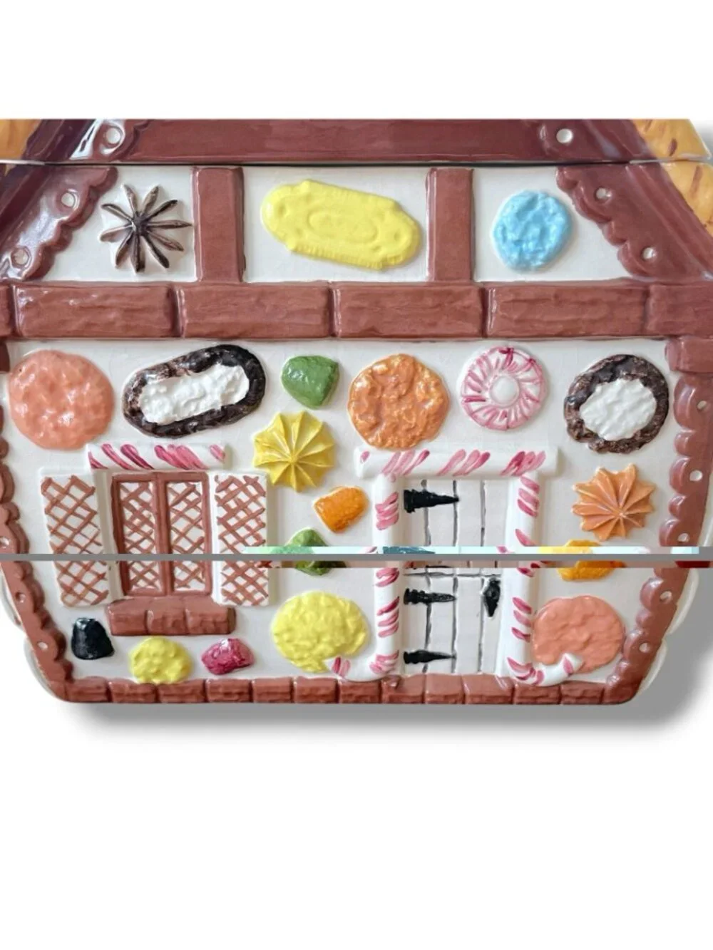 Vintage 1970s Christmas Gingerbread House Cookie Jar Large Ceramic Handpainted